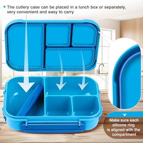 Amathley Lunch Box Kids,Bento Box Adult,Leakproof Lunch Containers for Adults/Kids/Toddler,1200ML-4 Compartments bento Lunch box with Utensil,Microwave & Dishwasher & Freezer Safe (Blue)