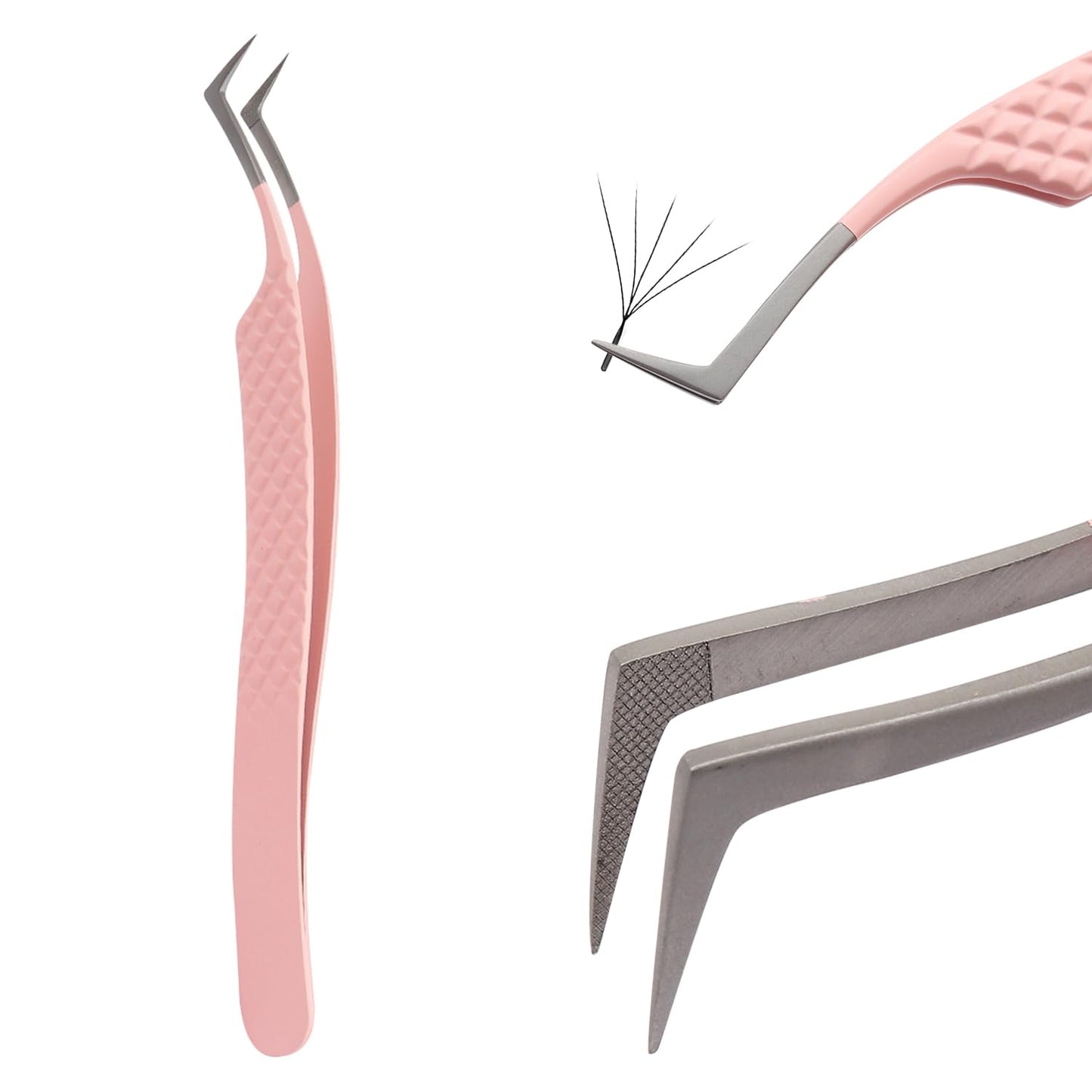 Lash Tweezers For Eyelash Extensions Fiber Tip Lash Tweezers Pink Straight/Curved Tweezer(Pink,X02)