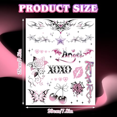 Y2K Temporary Tattoos - 3 Sheets Waterproof Fake Tats