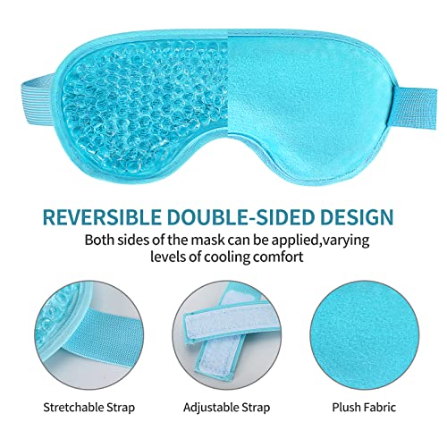 2-Pack Cooling Eye Mask - Reusable Gel Cold Eye Mask with Plush Backing for Puffiness, Headache, Migraine, Stress Relief, Cold Compress Mask | Relax Your Tired Eyes (Blue-with Eye Holes)