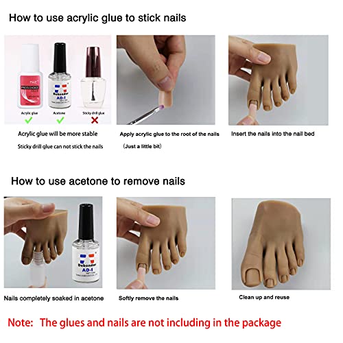 Lifelike Silicone Practice Foot Nail Training Foot Mannequin Flexible Bendable Silicone Foot Model with Table Clip for Acrylic Nails Art Training Display DIY (2#-Right)