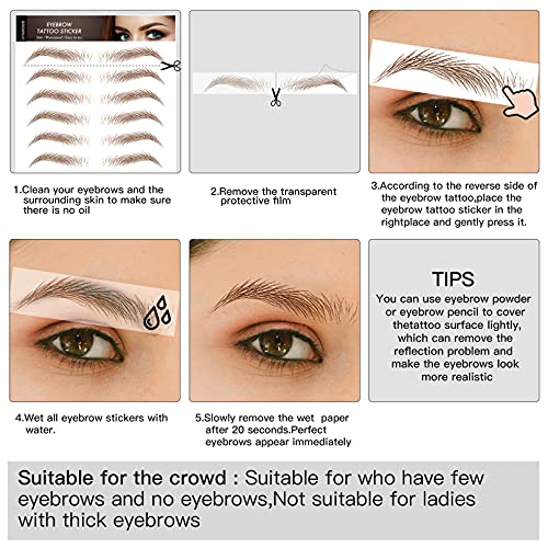 4D Waterproof Eyebrow Tattoo Stickers - 66 Pairs, 6 Sheets