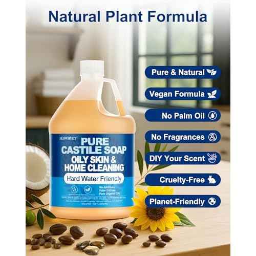 Pure Castile Soap Liquid Unscented 1 Gallon(128 fl oz) Refill, Organic Body Wash Bath Soap Vegan Castile,Hard Water Oily Skin Friendly for Body, Face, Hand, Multi-Purpose Home Cleaner