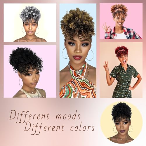 Drawstring Afro Puff Ponytail with Bangs - 1B Black