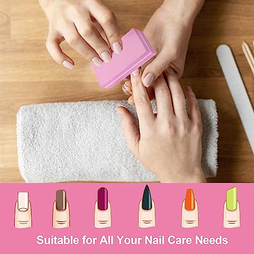 HomeyEra 60-Pack Pink Nail Buffers Double Sided 100/180 Grit for Manicure & Nail Prep