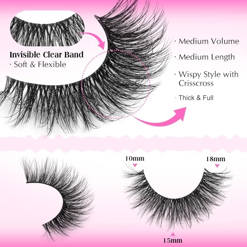 Wispy Mink False Eyelashes Clear Band 18mm - 7 Pairs