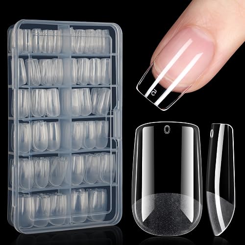 AILLSA Short Square Nail Tips Soft Gel Full Cover Clear Gelly Nail Tips Half Matte Acrylic Nail Tips Pre-Filed Fake Press on Nail Tips for Extension Home DIY Salon Manicure 216PCS 12 Sizes