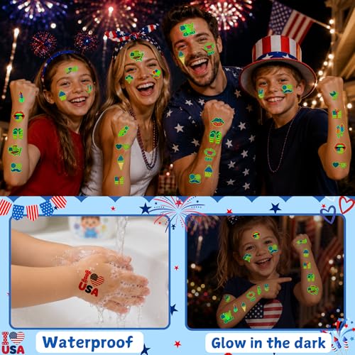 80pcs Luminous 4th of July Temporary Tattoos, Glow-in-Dark Patriotic