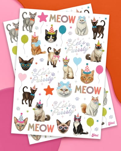 Cat Birthday Temporary Tattoos - 54 Pack Party Decorations