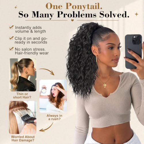 Brown Curly Ponytail Extension 18" Claw Clip Synthetic Hair