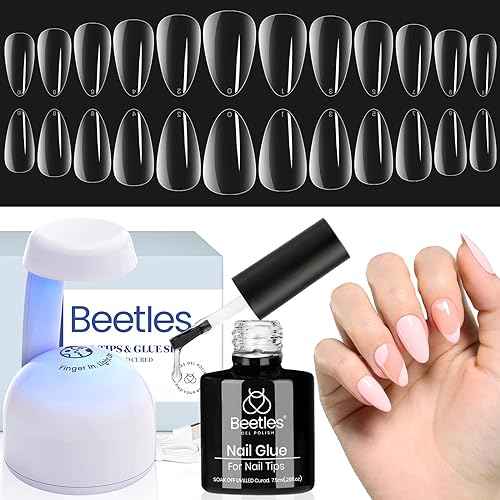 Beetles Gel Nail Kit Almond-500Pcs Gel Nails Tip Easy Extension Set Short Almond Shape 9 In 1 Nail Glue Extension Set Uv Led Lamp Acrylic False Tips Kit DIY Nails Art Gifts for Women