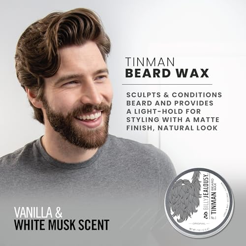 Billy Jealousy Tinman Beard Wax with Light Hold & Matte Finish, Nourishing Beard Care Product Formulated with Natural Beeswax & Glycerin for Soft, Tamed Facial Hair, 2 Oz