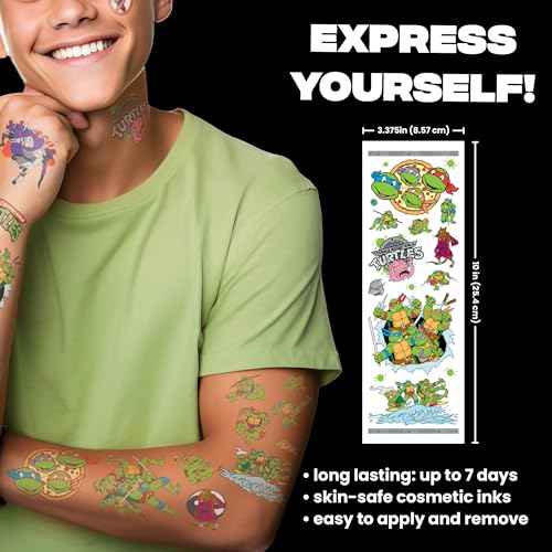 Savvi - 17 Teenage Mutant Ninja Turtles Temporary Tattoos: Skin-Safe Ink, Great for Parties and Everyday Wear, Gifts for Teens and Adults, Made in the USA [2 sheets, 17 count]