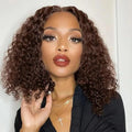Maytune Glueless 10-Inch Deep Wave Curly Bob Wig Human Hair pre Plucked Brown