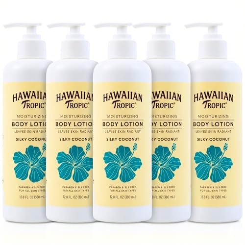 Hawaiian Tropic Moisturizing Body Lotion 5 Pack, 380ml Bottle, Silky Coconut Scent, SLS Free, Paraben Free, for Hotel Amenities, Travel Size, Vacation Rental Supplies, Airbnb Essentials