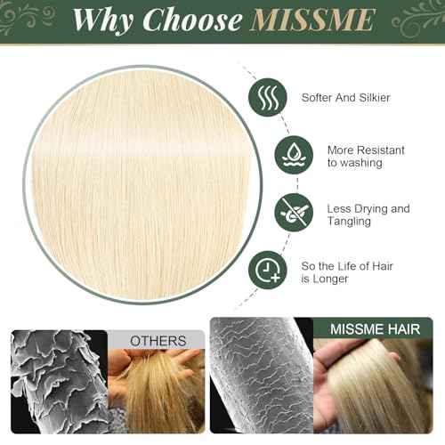 Missme Tape in Hair Extensions Human Hair 20 inch 20 Pcs 50g #60 Platinum Blonde Tape ins Human Hair Extensions Remy Hair Skin Weft Seamless Invisible Silky Straight Thick Ends Add Length