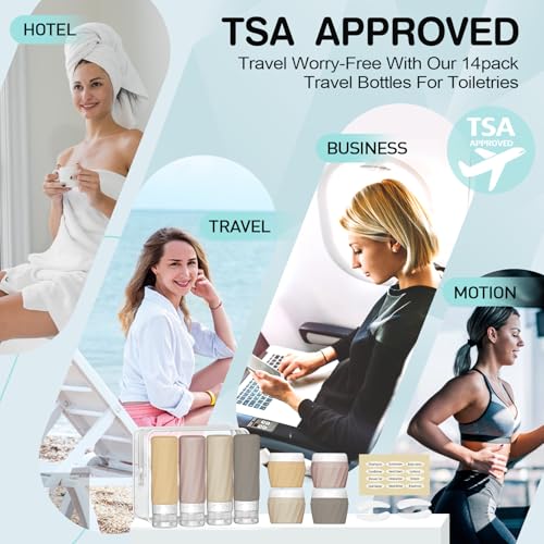 TSA Approved Travel Bottles 14 Pack - BPA-Free Silicone Leak Proof