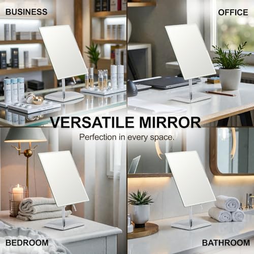 MIRRORVANA Large Table Desk Mirror with Stand for Office Desktop, Makeup Vanity and Bathroom Countertop - Personal Adjustable Face Mirror - 9.8" x 7"