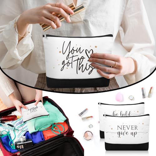 Sanwuta 80 Pcs Motivational Employee Appreciation Gifts with Postive Canvas Makeup Bags and Silicone Keychains Graduation Gift for Women Nurses Teacher Students Coworker Office Group