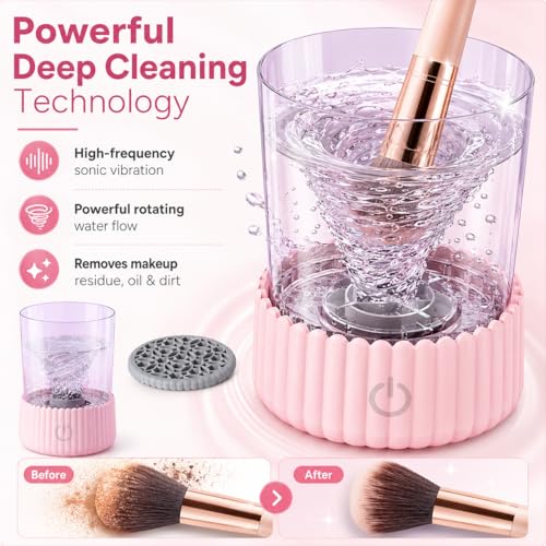 Electric Makeup Brush Cleaner with Silicone Pad - Portable, USB