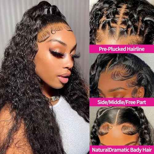 Deep Wave Lace Front Wigs Human Hair 13x4 HD Lace Front Wigs Human Hair Pre Plucked Brazilian Curly HumanHair Wig 200 Density Glueless Frontal Wigs For Women(26inch)