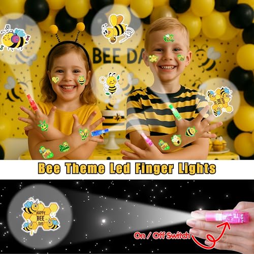 72 PC Bee Party Favors Set - 24 LED Finger Lights & 48 Glow Tattoos