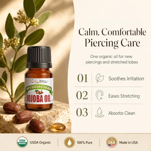Organic Jojoba Oil for Piercing Aftercare - 100% Pure & Vegan