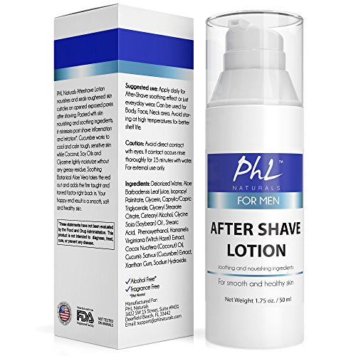 PHL Naturals Unscented Aftershave for Men ? Fragrance-Free, Alcohol-Free After Shave Lotion for Sensitive Skin ? Soothes, Prevents Razor Burn, Moisturizes ? 1.75 oz