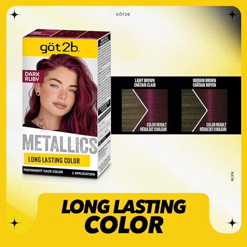 got2b Metallics Permanent Hair Dye, Dark Ruby M68, Hair Color for Women & Men, Formulated with Metallic-Shine Booster for Cool, Shimmering Tones, Lasts Up to 30 Washes, 1 Kit