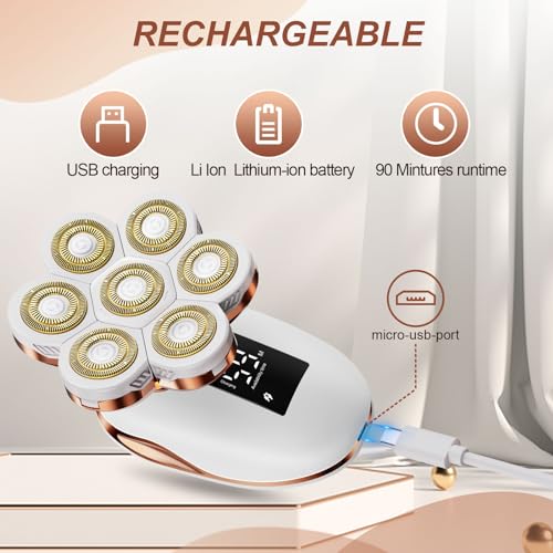 2-in-1 Electric Razors for Women, Wet/Dry 7D Rechargeable Rotary Shaver for Legs, Water Resistant Grooming Kit - Electric Razors for Women, Facial Hair Removal, Bikini Trimmer, Lips - Gentle Hair Remo