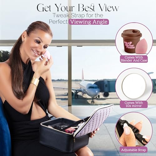 Girl About Town Travel Makeup Bag with LED Mirror - LED Makeup Bag with 10x Magnifier Mirror and Beauty Blender Included - Water-Resistant & Customizable Makeup Case with Lighted Mirror