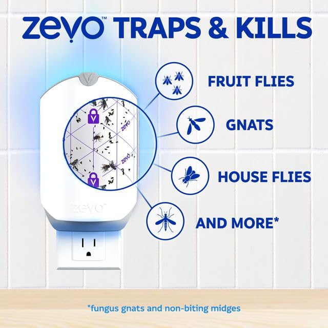 Zevo Plug-in Indoor Fly Trap with UV Light - 2 Bases & Cartridges
