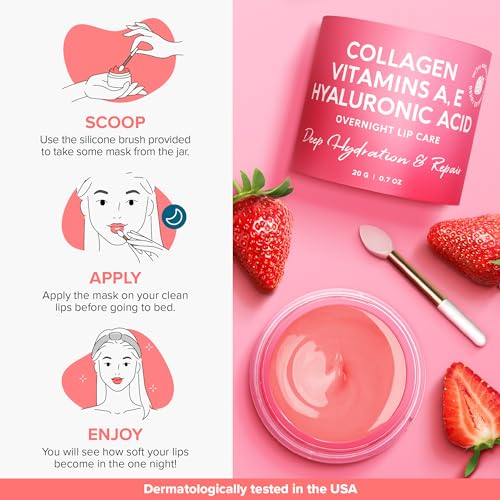 MAREE Bundle - Lip Mask & Glycolic Peel Pads - Hyaluronic Acid & Coconut Oil - Salicylic Acid & Vitamins E, B3, B - Nourish & Hydrate Dry Cracked Lips - Face Pads with Cleaning Effect