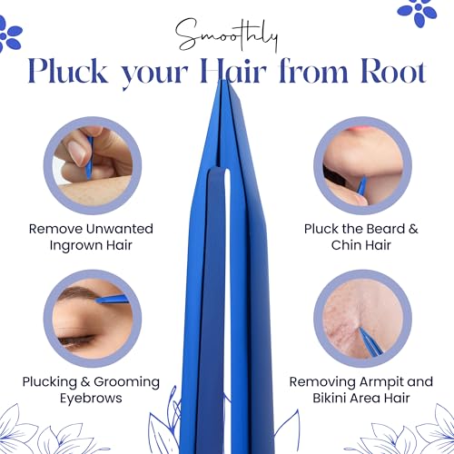Professional Slant Tip Tweezers for Eyebrows ? Premium Stainless Steel, Ultra-Precise Hand-Aligned Tips, Facial Hair & Ingrown Hair Removal (Cosmic Blue)