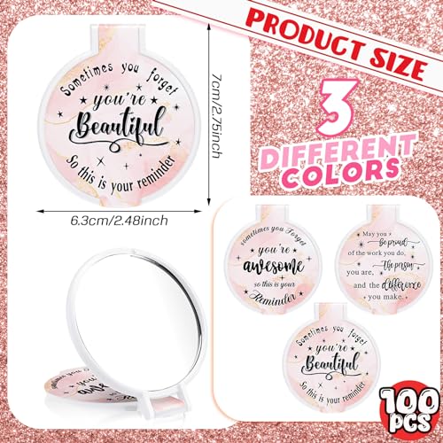 Wenqik 100 Pcs Inspirational Compact Mirror Bulk - Light Pink