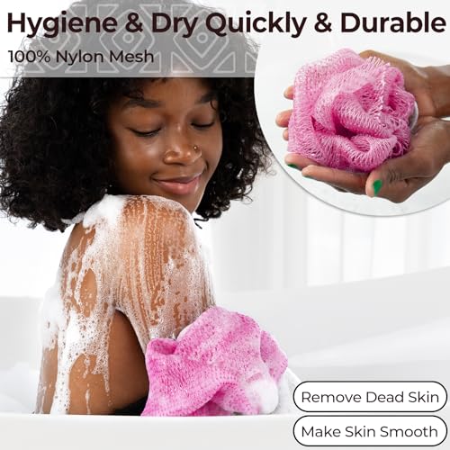 Fulloadris Camellia & SeaBlue African Exfoliating Net Sponge with Travel Bag - Back Scrubber & Body Wash Cloth