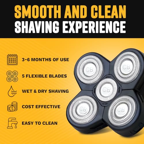 Replacement Shaver Head, Universal Rotary Wet & Dry 5-Blade Head for Coarse Hair, Skull, Face, Body, Arms, Legs, Back, Chest, 1 Unit, The Cut Buddy (Pack of 2)