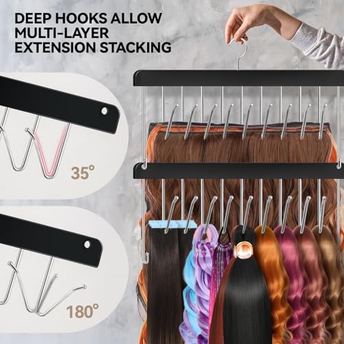 2-Pack Hair Extension Holder & Hanger - Stackable Wig Organizer