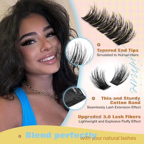 JIMIRE Full Manga Lash Clusters - Wispy Fluffy Eyelash Extensions 14-18mm, Easy DIY Volume & Dramatic Look, 162Pcs Pack - A Variation