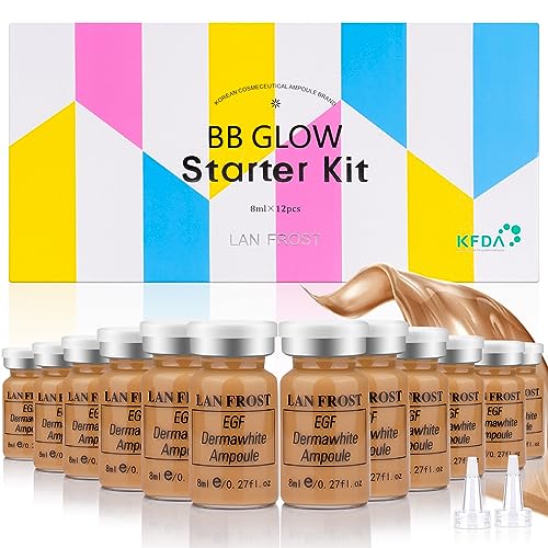 BB Facial Glow Serum Starter Kit Hyaluronic Acid Essence Foundation Skin Care Kit 0.27oz 12 Vials, Combined With Niacinamide and Peptides To Brighten Skin Tone Anti-Aging Foundation Light Rose