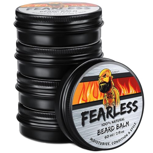 Beard Balm (2 oz, 5 Pack), 100% Natural Beard Conditioning & Styling Balm, Designed for Rugged, Active, or Outdoorsy Men, Includes Shea Butter, Natural Beeswax, Cedarwood Oil, Claev is a US Company