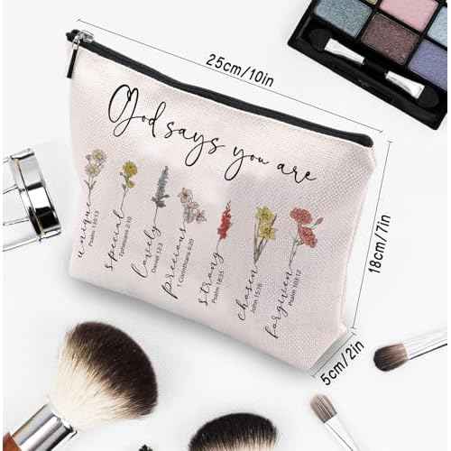 God Says You Are Makeup Bag, Christian Gifts for Women Cosmetic Bag, Bible Verse Floral Bible Verse Accessories Stuff for Women, Religious Faith Based Gifts Inspirational Affirmations Cosmetic Bag