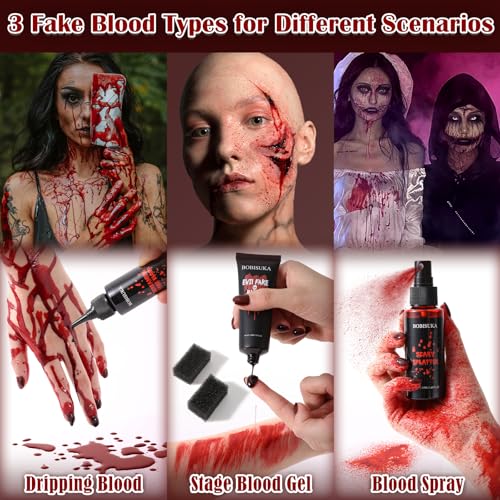 Halloween Fake Blood Kit with Spray, Gel & Sponges