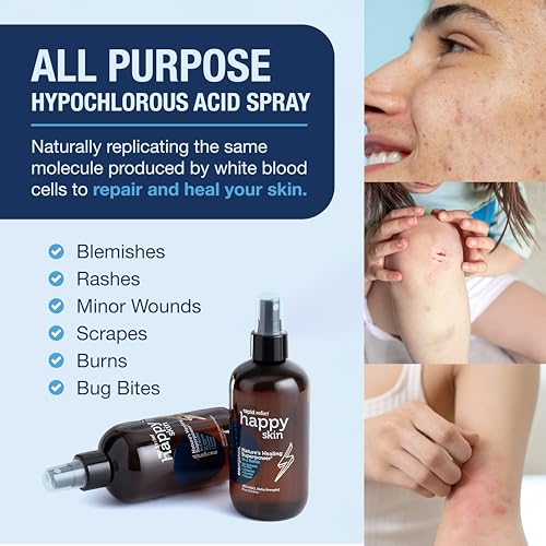 Happy Skin Hypochlorous Acid Spray for Face Travel Size ? Extra Strength Natural Full Body Cleansing Toner for Acne ? Soothe, Hydrate & Repair Dry, Sensitive Skin ? pH Balanced, Non-Toxic 2oz