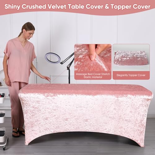 Crushed Velvet Curvy Lash Bed Topper Cover & Massage Table Cover Set, 2PCS Luxurious Protective Covers Machine Washable,Fits Lash Extension Beds,Beauty Spa Msaage Tables,Esthetician