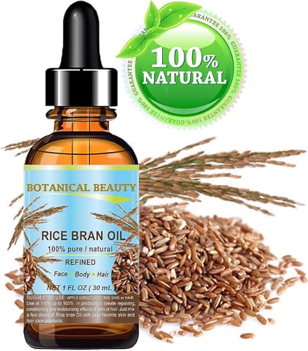 Botanical Beauty RICE BRAN OIL 100% Pure Natural Refined Undiluted Cold Pressed Carrier Oil for Face, Skin, Body, Hair, Massage, Nails. 1 Fl. oz - 30 ml