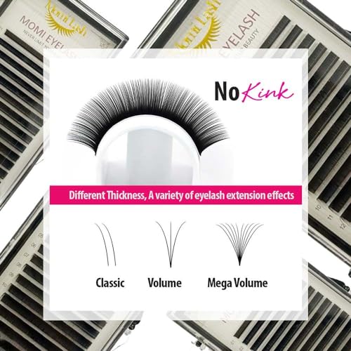 Volume Lash Extension, 0.05, 0.07, 0.10 Thickness C/D/CC Curl Mixed Premium Eyelash Extension, Professional Salon Use Soft Silk Lash Trays for Lash Extensions (Black 0.07 D, 7-15mm)