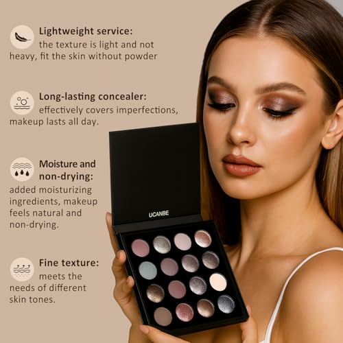 UCANBE 16 Color Eyeshadow Palette with 15 Brushes - Matte & Shimmer