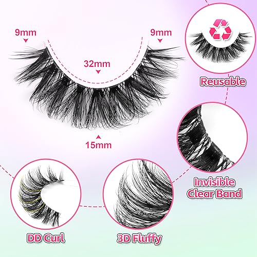 Natural Fluffy 3D Wispy False Eyelashes 14mm D Curly 10 Pairs