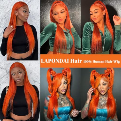 Ginger Orange 24in 13x6 HD Lace Front Human Hair Wig 200% Density